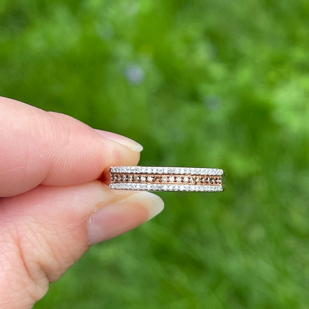 Natural Champagne and White Diamond Band Ring